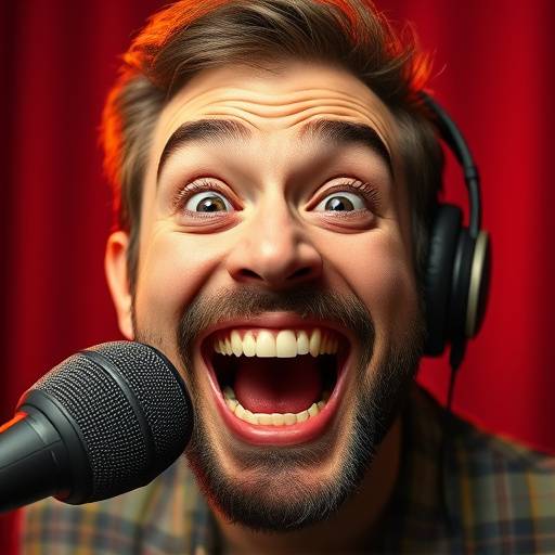 Podcast cover art for 'Comedy Central' - a comedy podcast. A laughing face with exaggerated features.