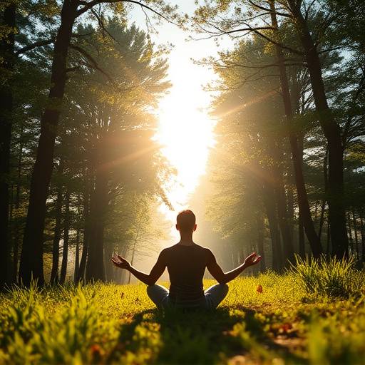 Podcast cover art for 'Mindful Moments' - a meditation and wellness podcast. A serene image of a person meditating in nature with sunlight filtering through the trees.